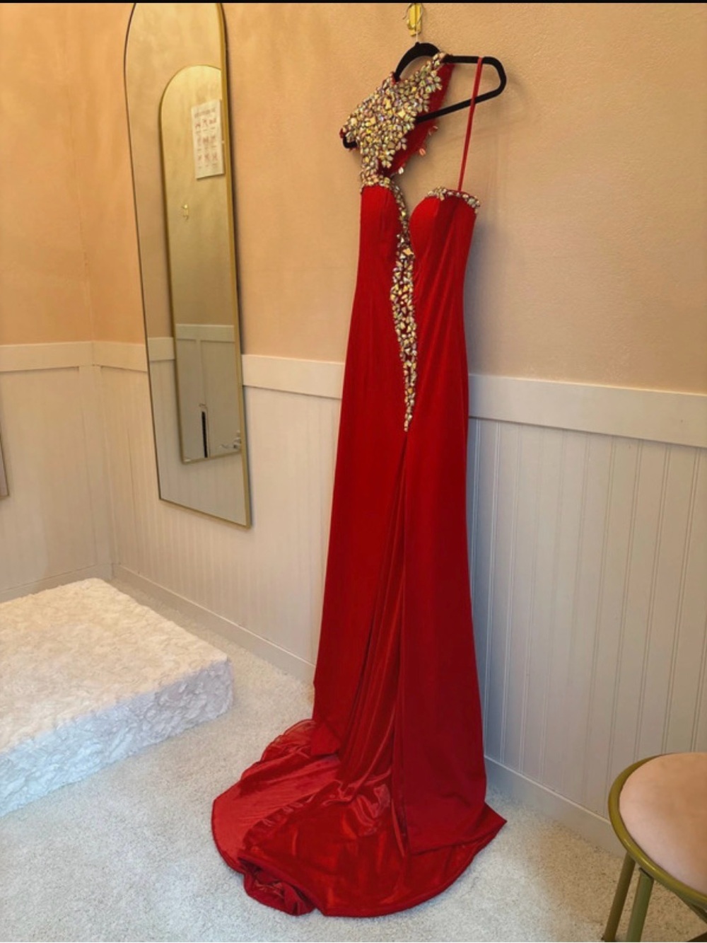 Red Gown with Gold Embellishments